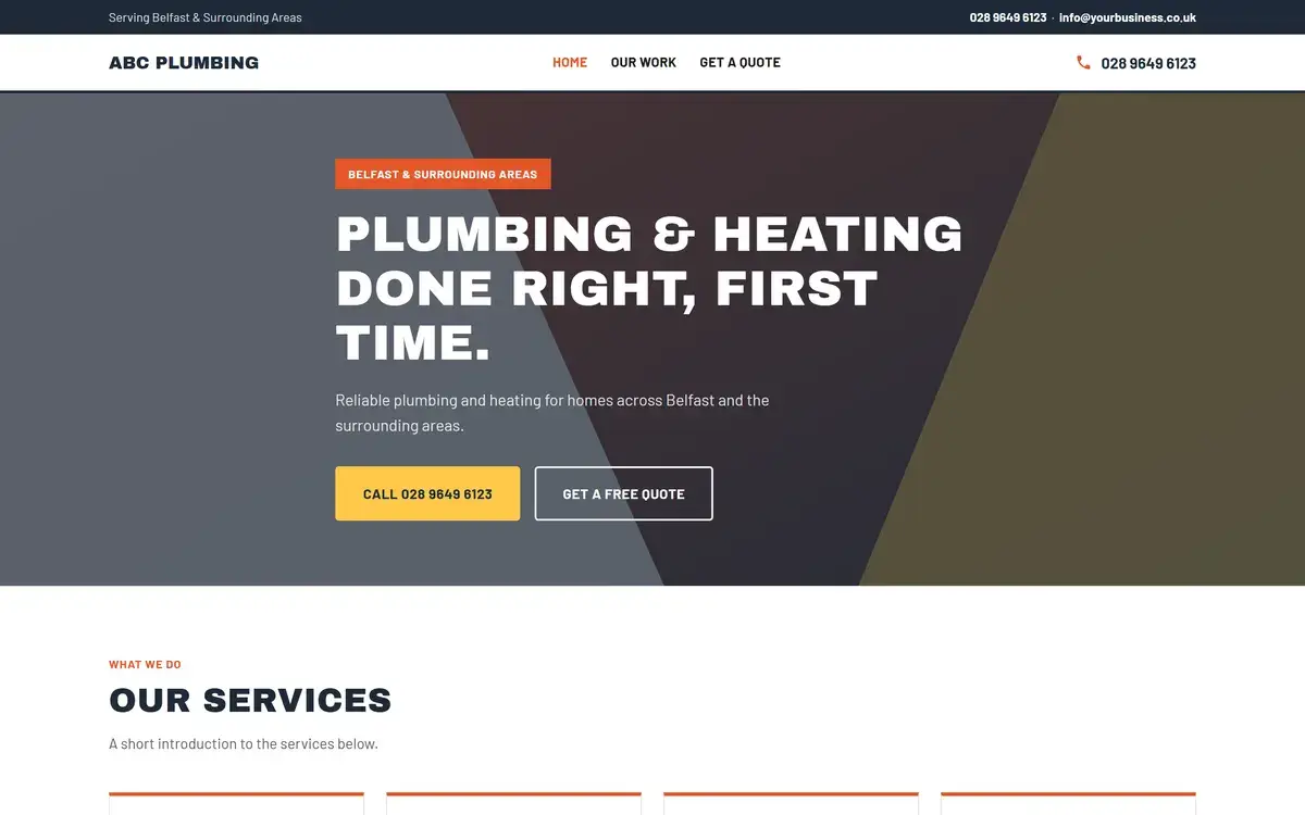 Example free website design for a trades business, shown with sample content